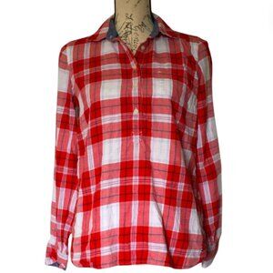 Tommy Hilfiger 100% Cotton Plaid 1/4 Button Down Shirt